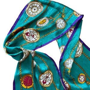 Vintage 80s Pappagallo Green Wrinkle In Time Silk Scarf